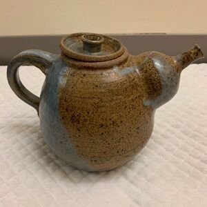 Vtg 1976 Rustic Stoneware Teapot Handmade Wood-Fired Art Pottery W/ Lid Signed